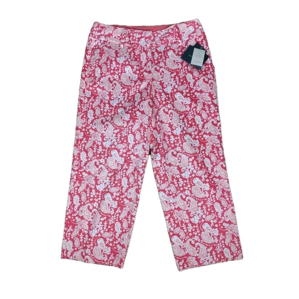 Liz Claiborne Audra Red/White Paisley Cropped Pants Size 8 New